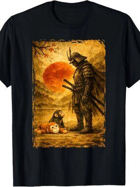 Samurai Warrior & Baby Monkey Punch Japanese Art T-Shirt 247